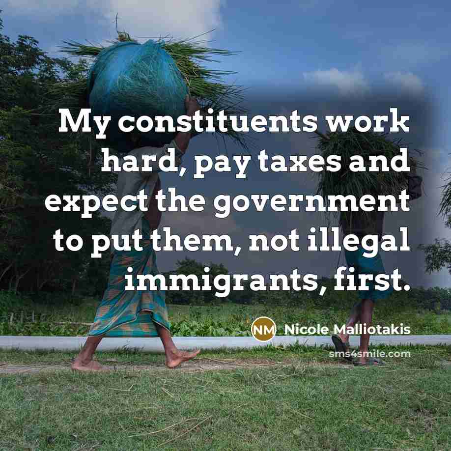 “My constituents work hard, pay taxes and expect the government…” quote by Nicole Malliotakis