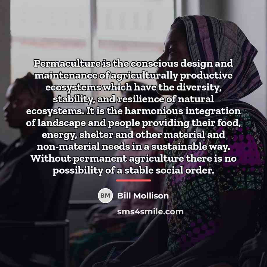 “Permaculture is the conscious design and maintenance of agriculturally productive…” quote by Bill Mollison