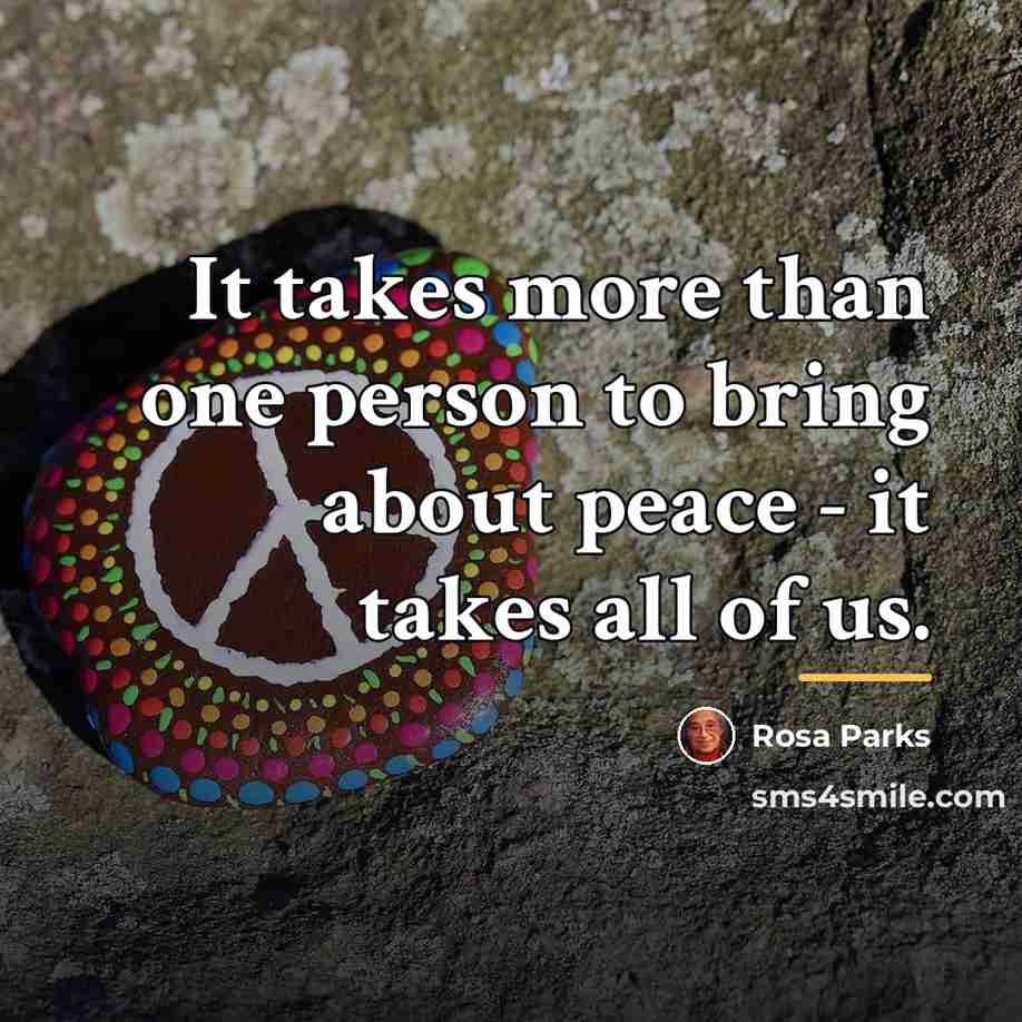 “It takes more than one person to bring about peace…” quote by Rosa Parks