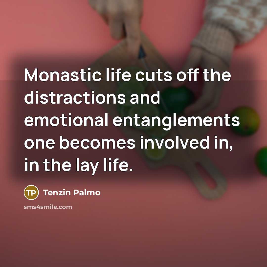 “Monastic life cuts off the distractions and emotional entanglements one…” quote by Tenzin Palmo