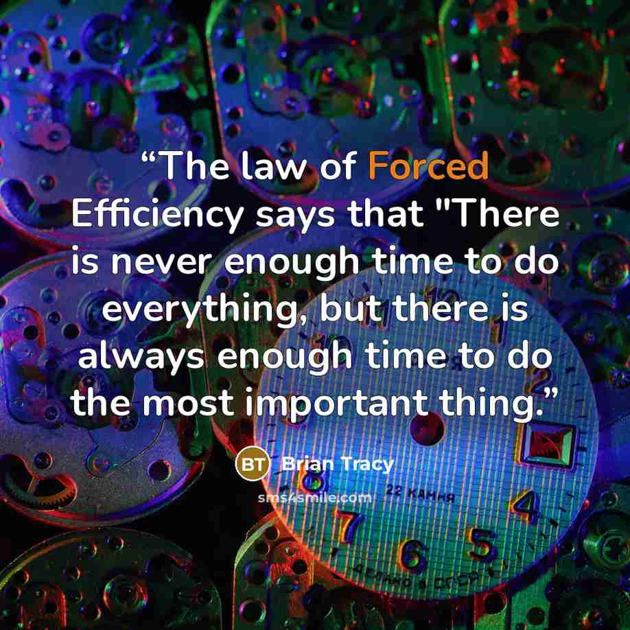 “The law of Forced Efficiency says that "There is never enough time to do everything, but there is always enough time to do the most important thing.” quote by Brian Tracy