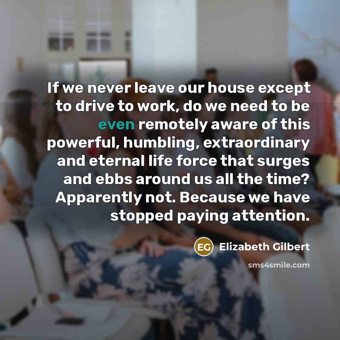 “If we never leave our house except to drive to…” quote by Elizabeth Gilbert