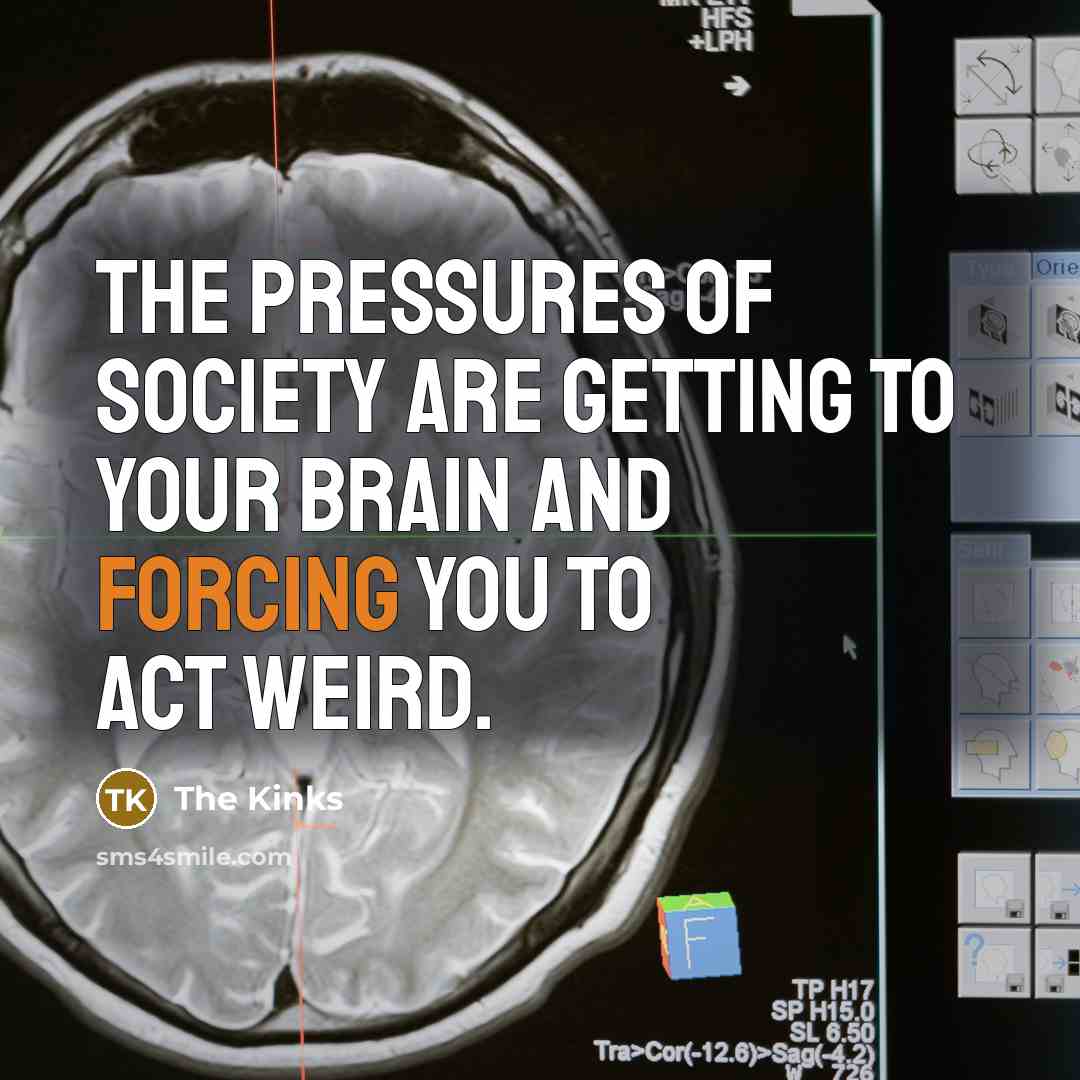 “The pressures of society are getting to your brain and forcing you to act weird.” quote by The Kinks