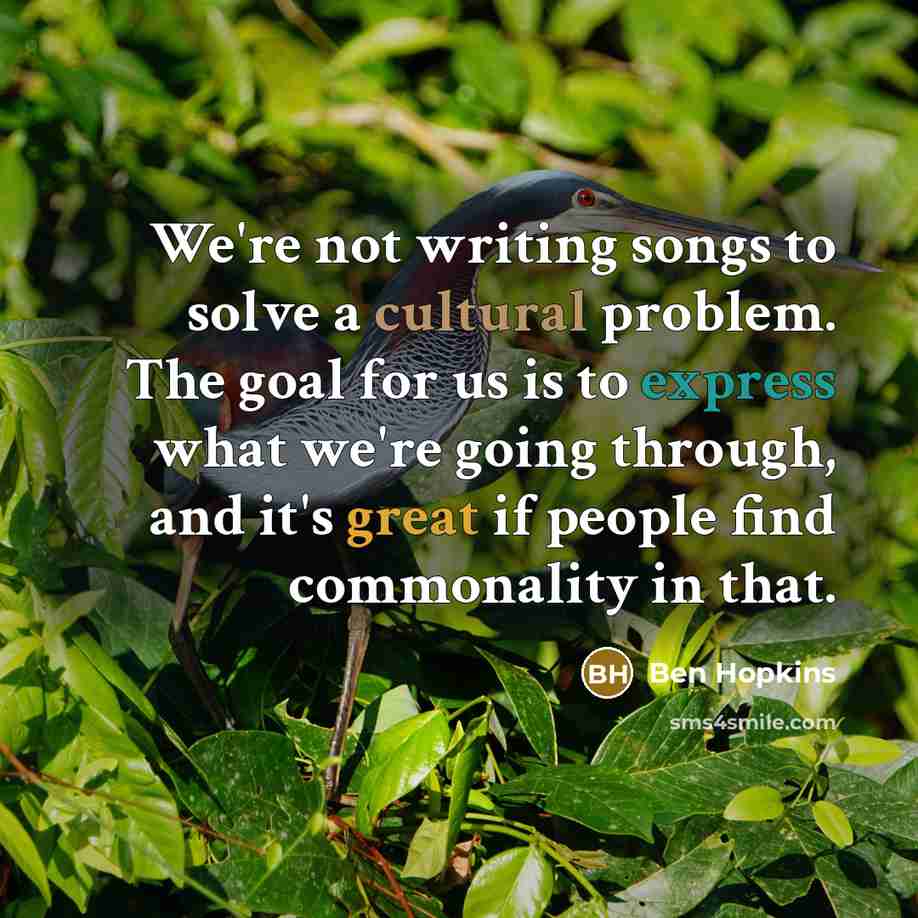 “We're not writing songs to solve a cultural problem. The goal for us is to express what we're going through, and it's great if people find commonality in that.” quote by Ben Hopkins