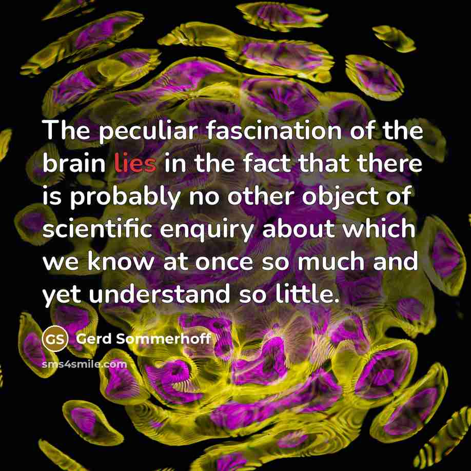 “The peculiar fascination of the brain lies in the fact that there is probably no other object of scientific enquiry about which we know at once so much and yet understand so little.” quote by Gerd Sommerhoff