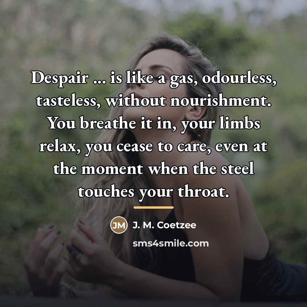 “Despair ... is like a gas, odourless, tasteless, without nourishment.…” quote by J. M. Coetzee