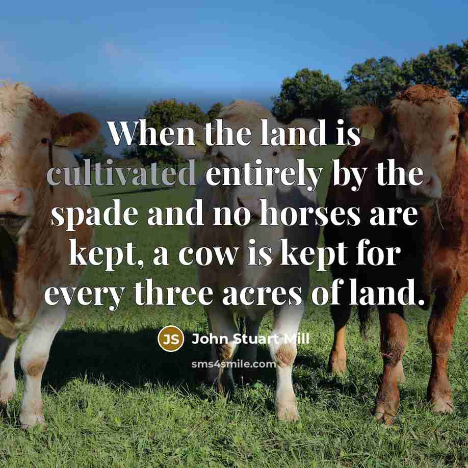 “When the land is cultivated entirely by the spade and…” quote by John Stuart Mill