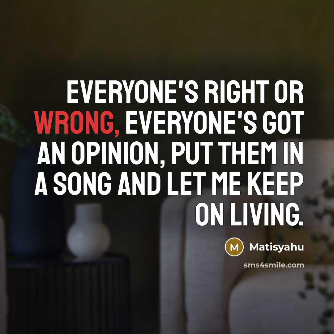 “Everyone's right or wrong, Everyone's got an opinion, put them…” quote by Matisyahu