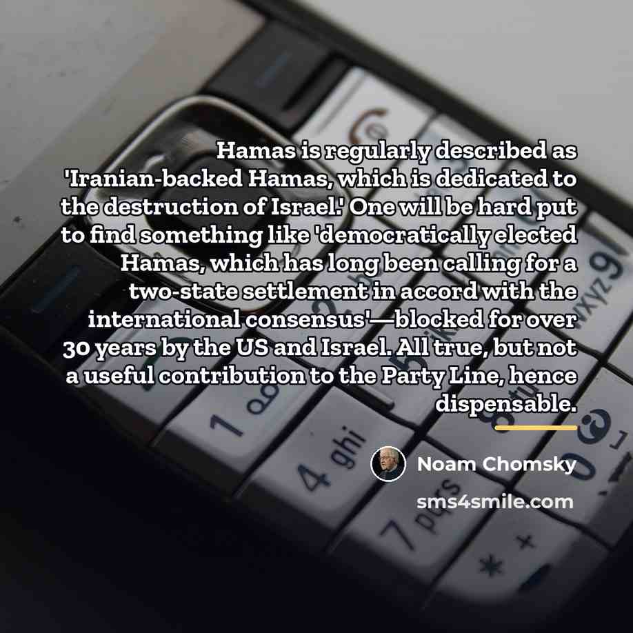 “Hamas is regularly described as 'Iranian-backed Hamas, which is dedicated…” quote by Noam Chomsky