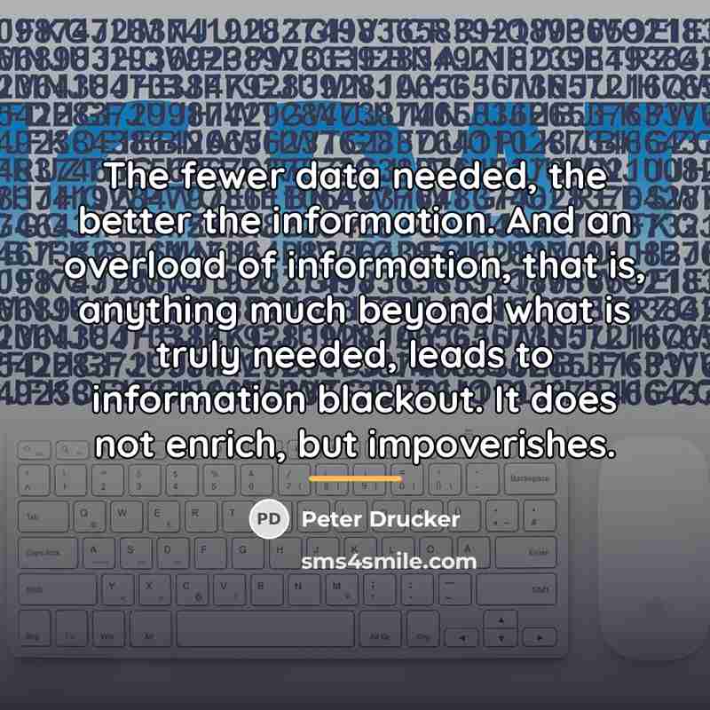 “The fewer data needed, the better the information. And an…” quote by Peter Drucker