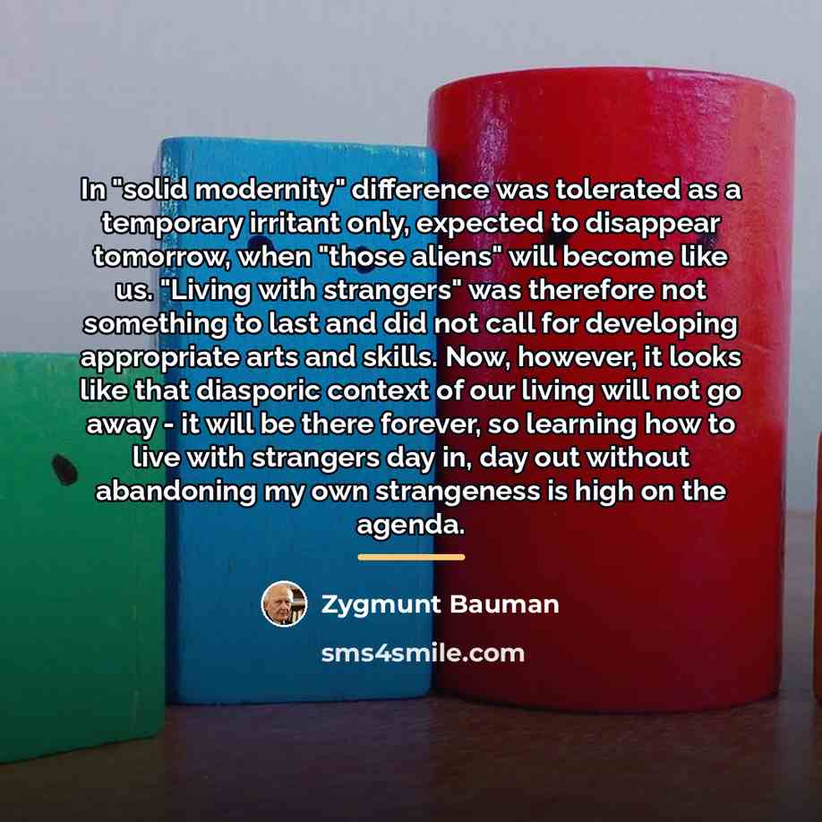 “In "solid modernity" difference was tolerated as a temporary irritant…” quote by Zygmunt Bauman