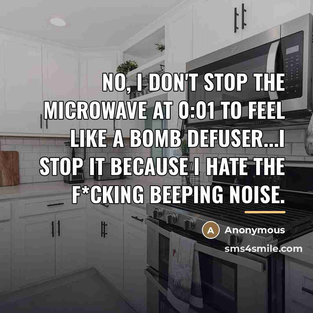 “No, I don't stop the microwave at 0:01 to feel…” quote by Anonymous