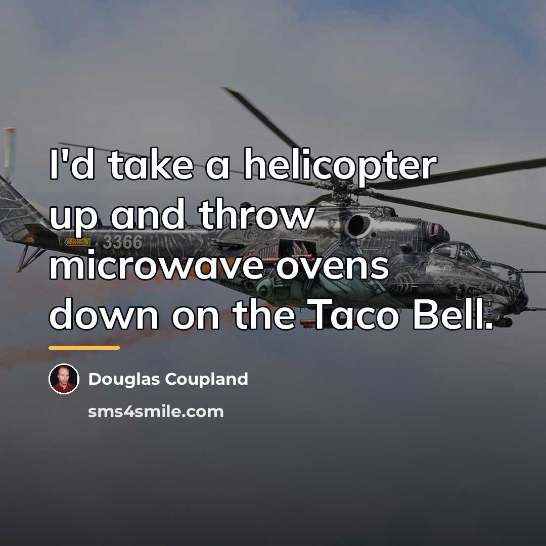 “I'd take a helicopter up and throw microwave ovens down…” quote by Douglas Coupland