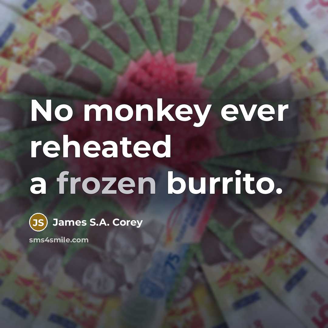 “No monkey ever reheated a frozen burrito.…” quote by James S.A. Corey