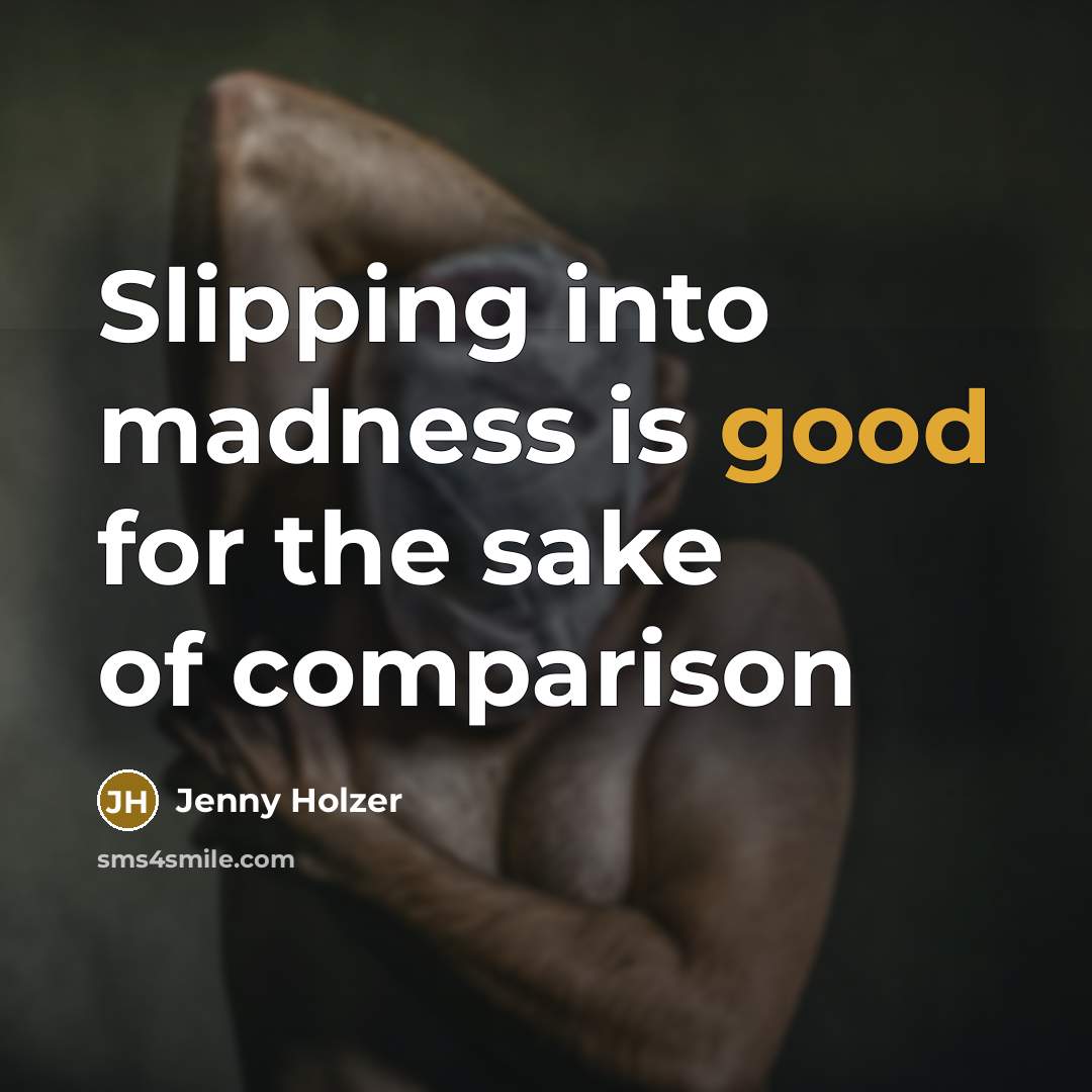 “Slipping into madness is good for the sake of comparison…” quote by Jenny Holzer