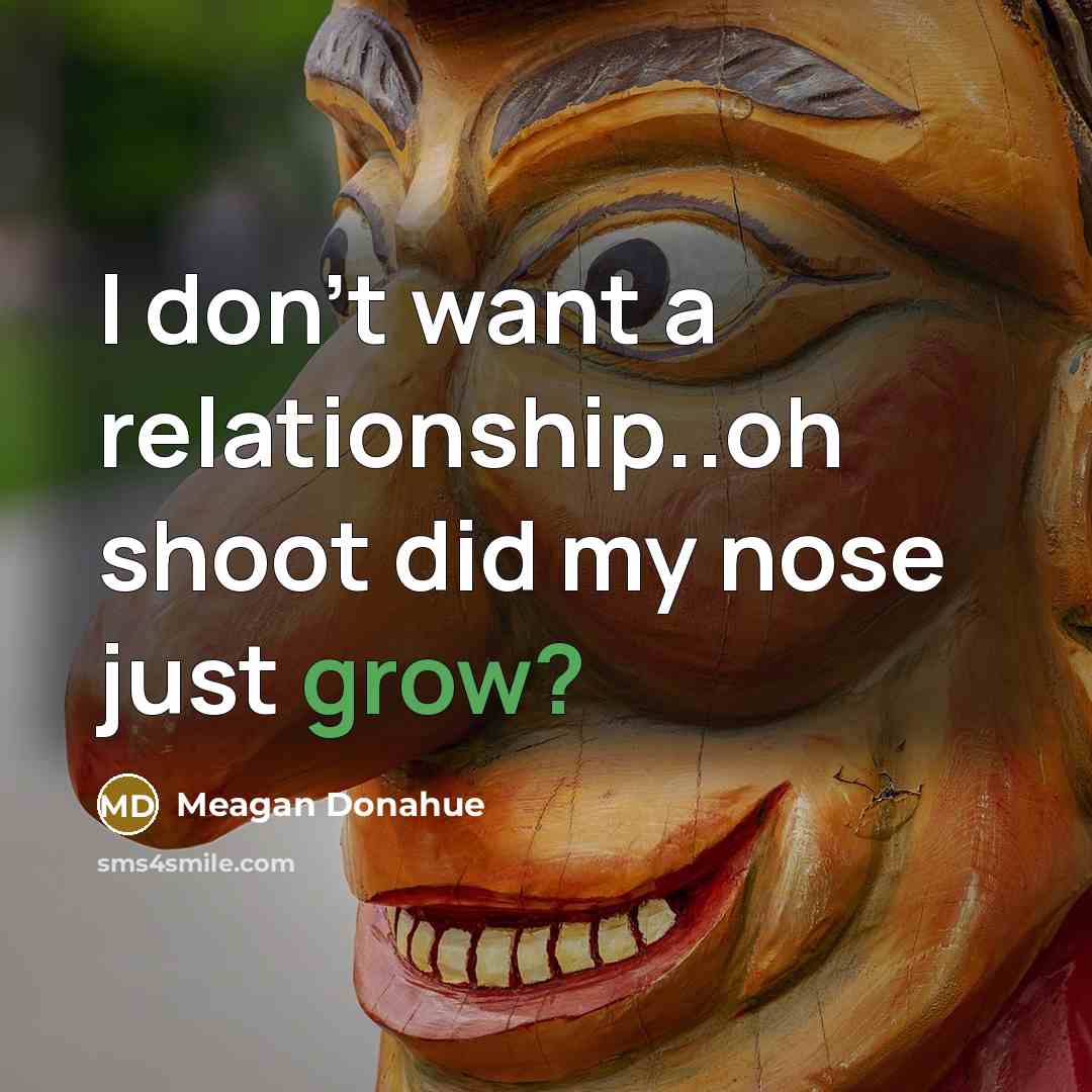 “I don't want a relationship..oh shoot did my nose just grow?” quote by Meagan Donahue