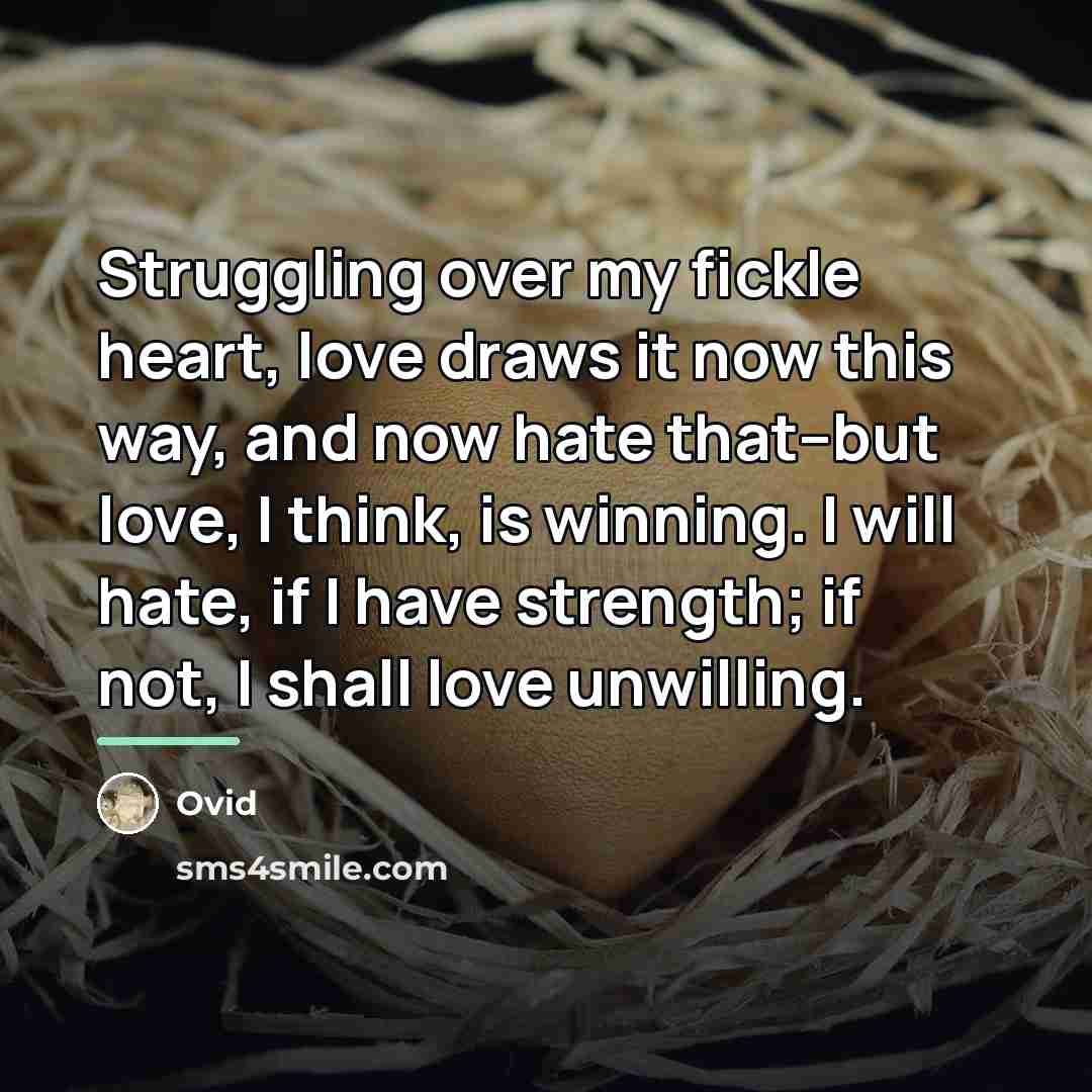 “Struggling over my fickle heart, love draws it now this…” quote by Ovid