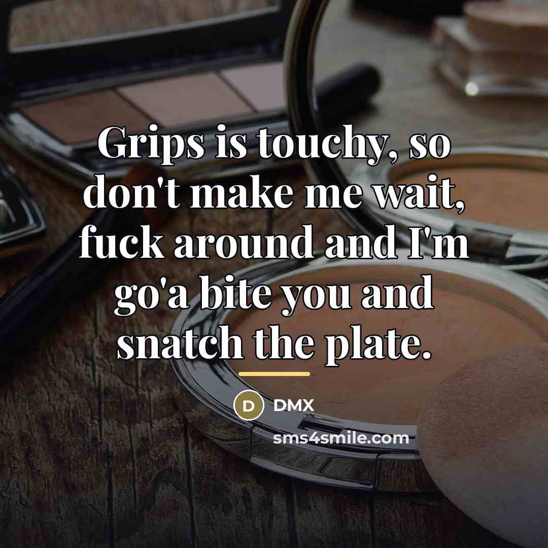 “Grips is touchy, so don't make me wait, fuck around…” quote by Dmx