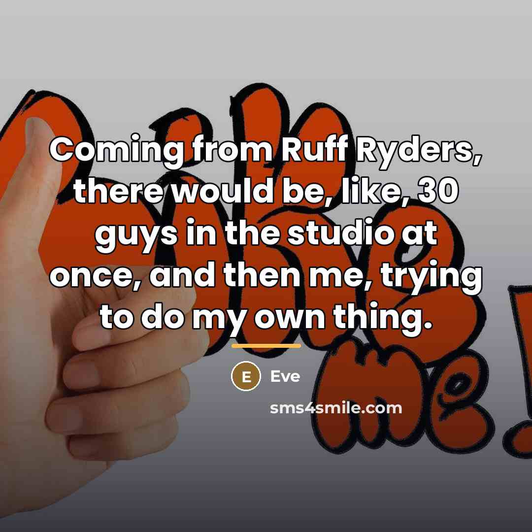 “Coming from Ruff Ryders, there would be, like, 30 guys…” quote by Eve