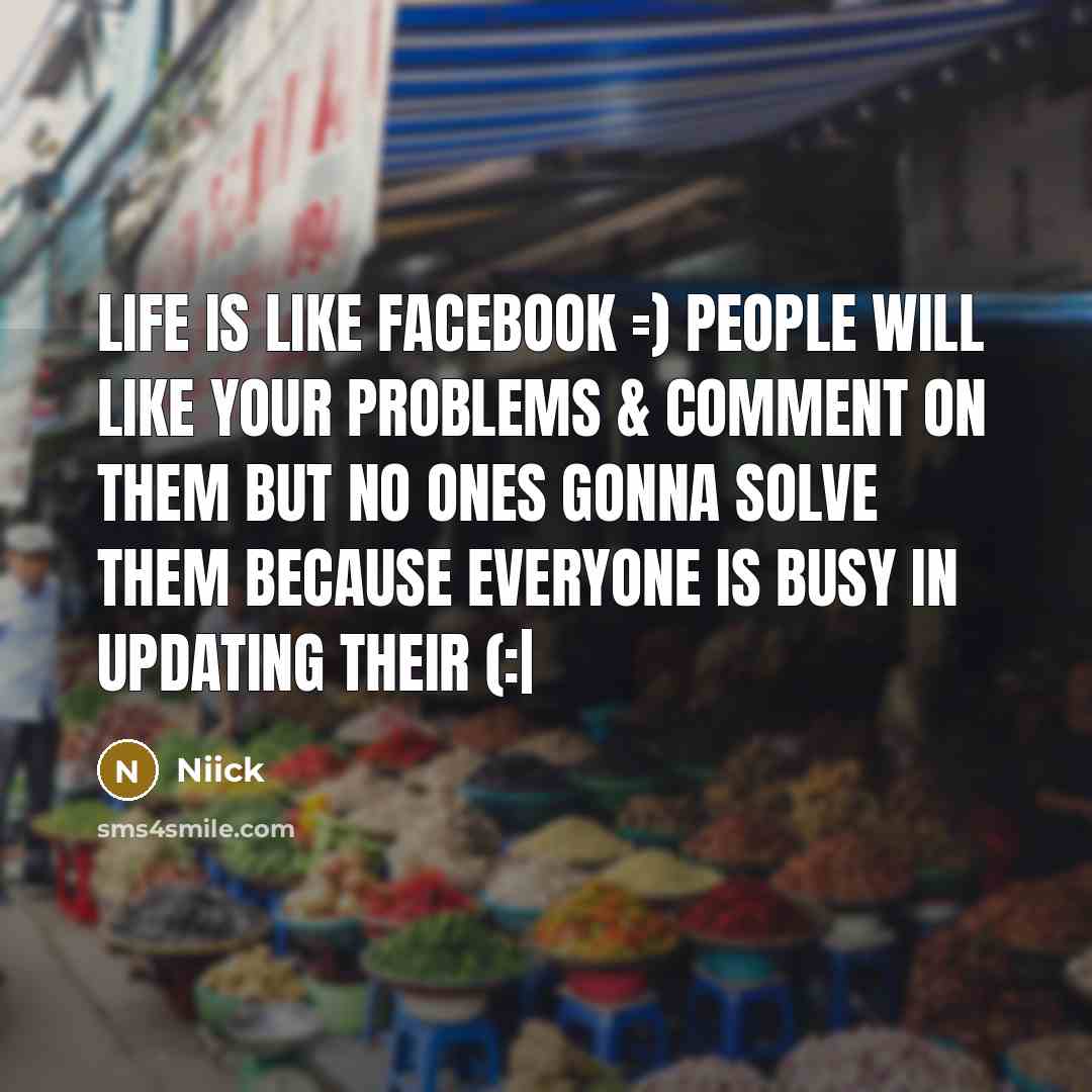 “Life is like Facebook =) People will LIKE your problems…” quote by Niick