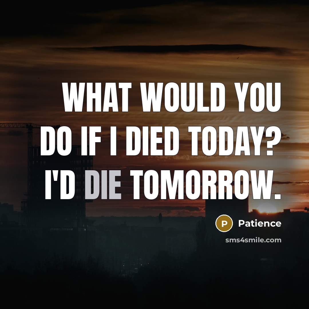 “What would you do if I died today? I'd die…” quote by Patience