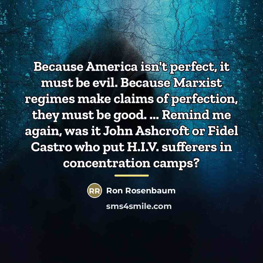 “Because America isn't perfect, it must be evil. Because Marxist…” quote by Ron Rosenbaum