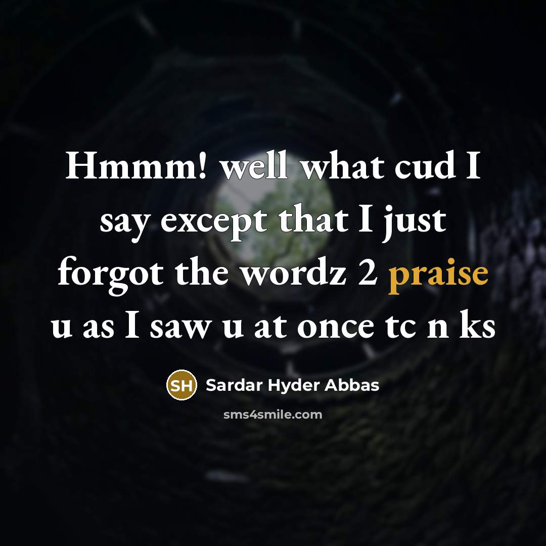 “Hmmm! well what cud I say except that I just forgot the wordz 2 praise u as I saw u at once tc n ks” quote by Sardar Hyder Abbas
