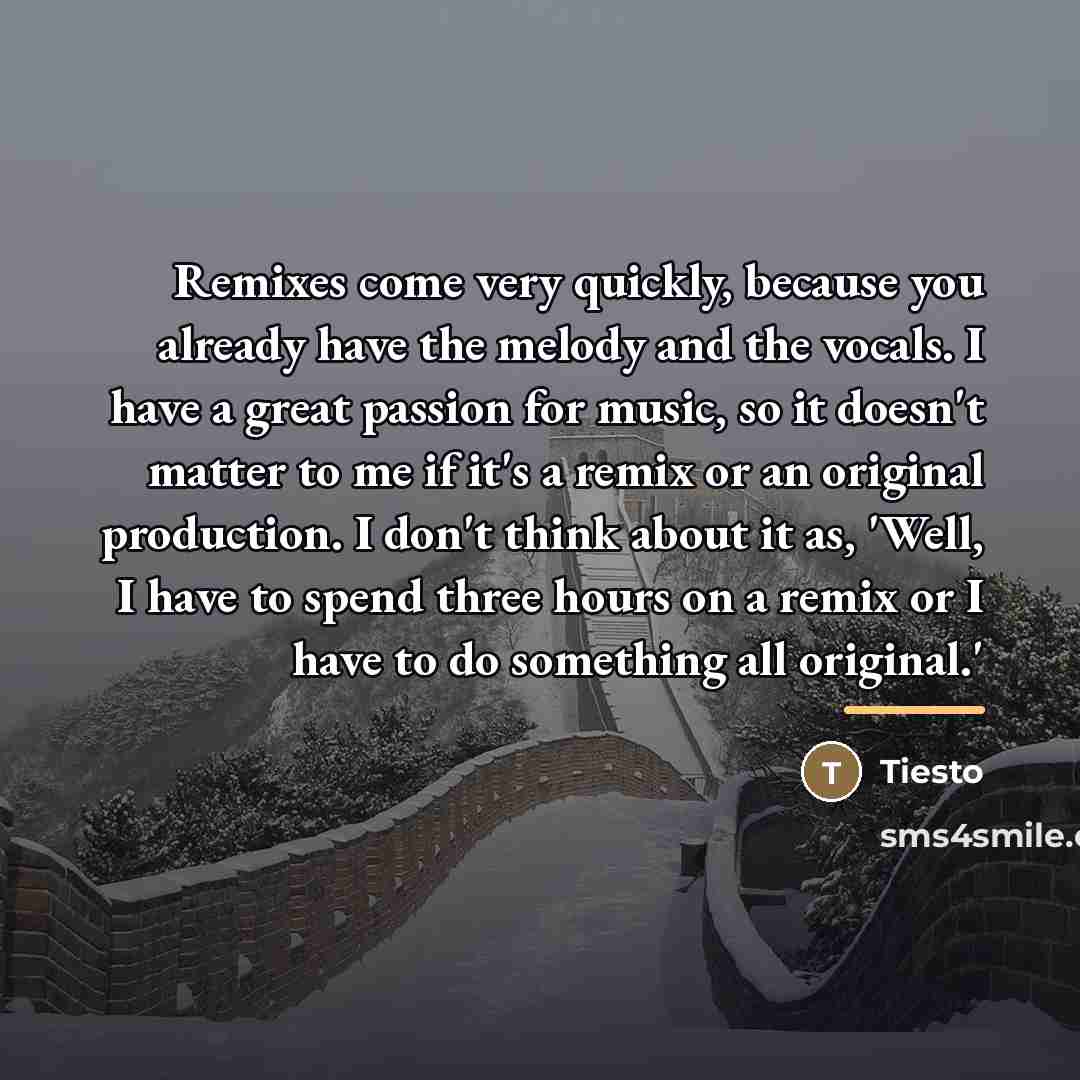 “Remixes come very quickly, because you already have the melody…” quote by Tiesto