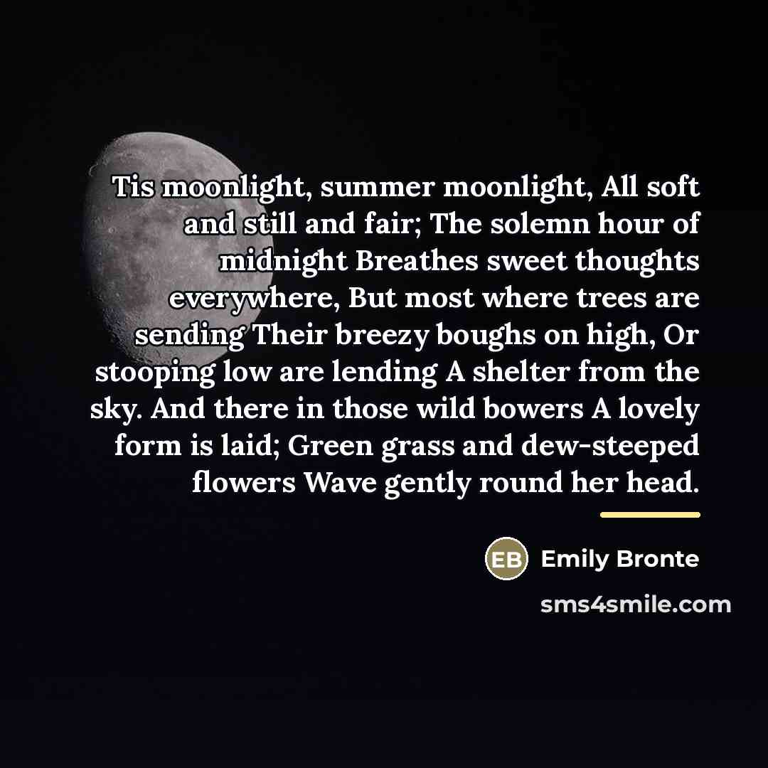 “Tis moonlight, summer moonlight, All soft and still and fair;…” quote by Emily Bronte