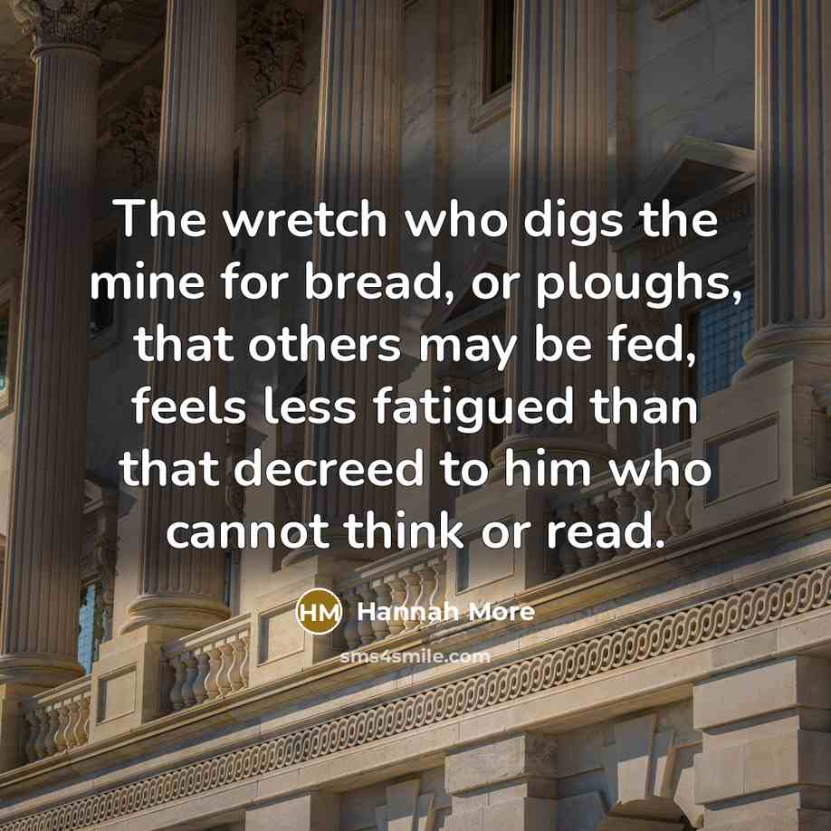 “The wretch who digs the mine for bread, or ploughs,…” quote by Hannah More