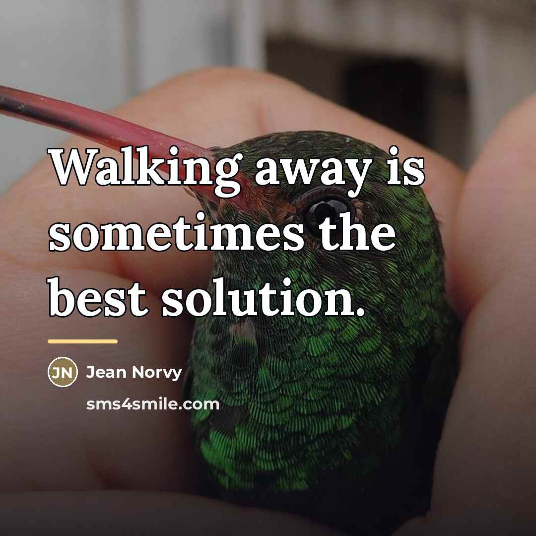 “Walking away is sometimes the best solution.…” quote by Jean Norvy