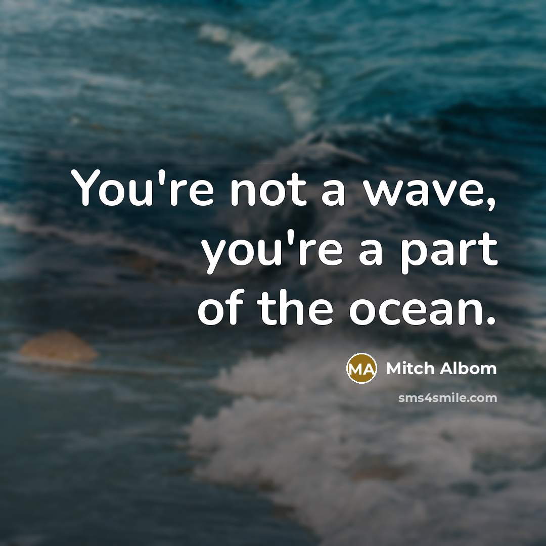 “You're not a wave, you're a part of the ocean.…” quote by Mitch Albom