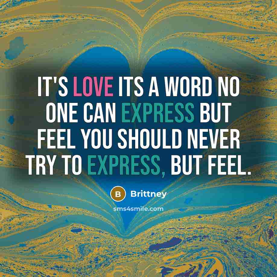 “It's love its a word no one can express but feel you should never try to express, but feel.” quote by Brittney