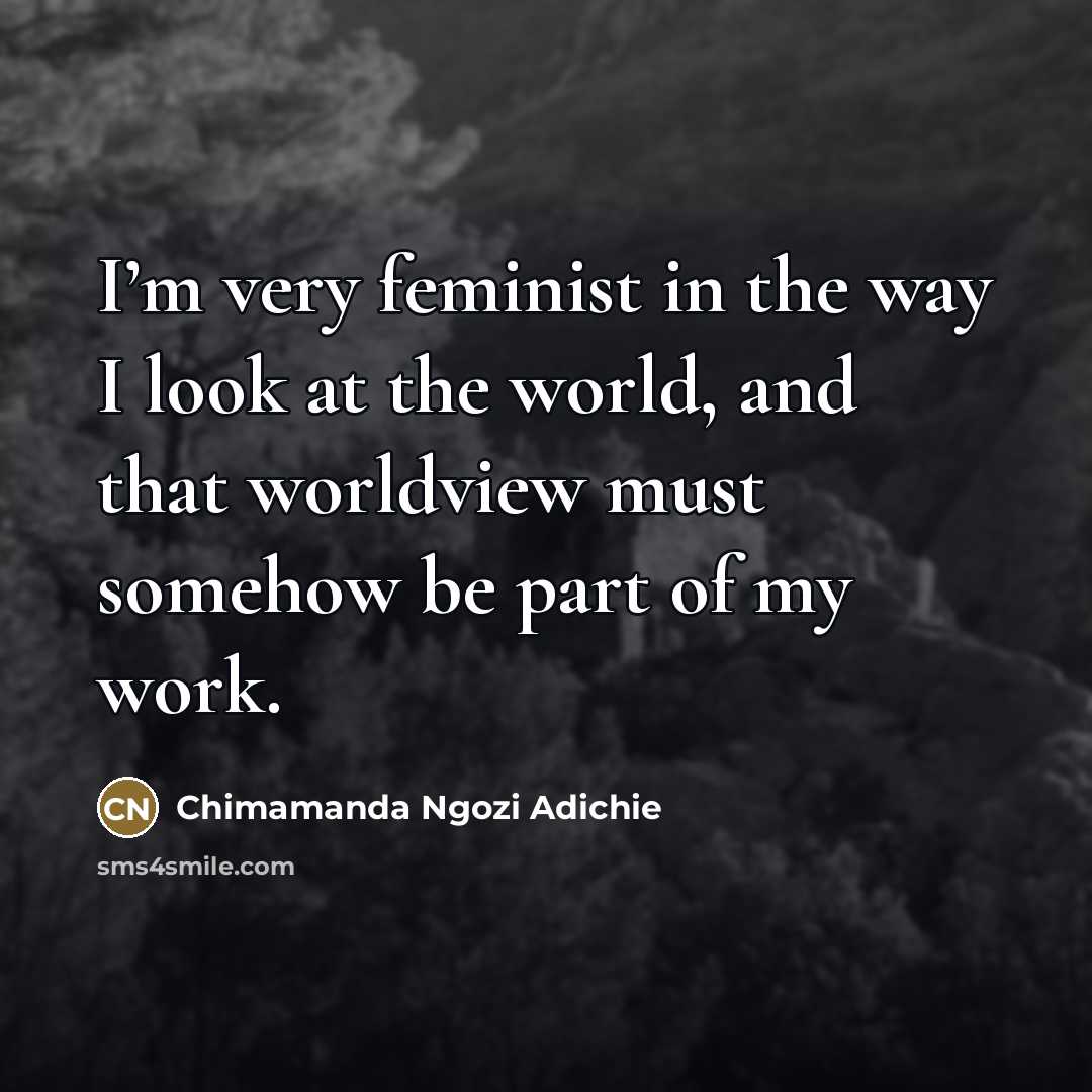 “I’m very feminist in the way I look at the…” quote by Chimamanda Ngozi Adichie