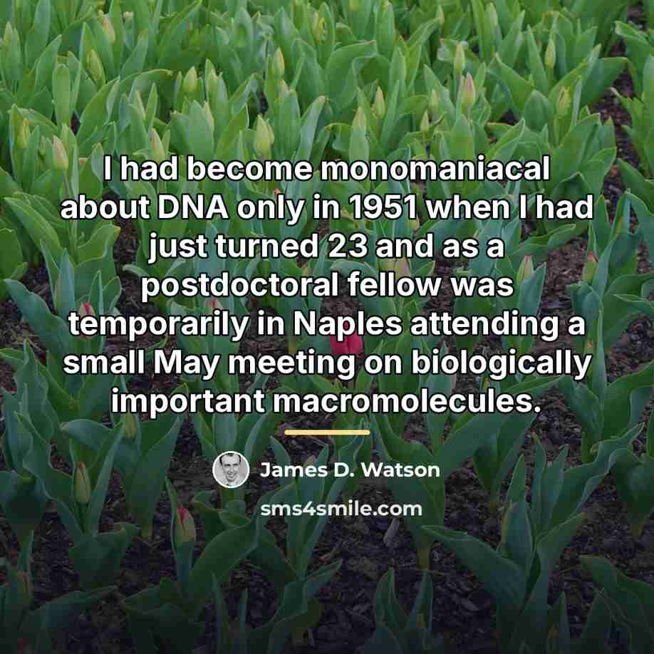 “I had become monomaniacal about DNA only in 1951 when…” quote by James D. Watson