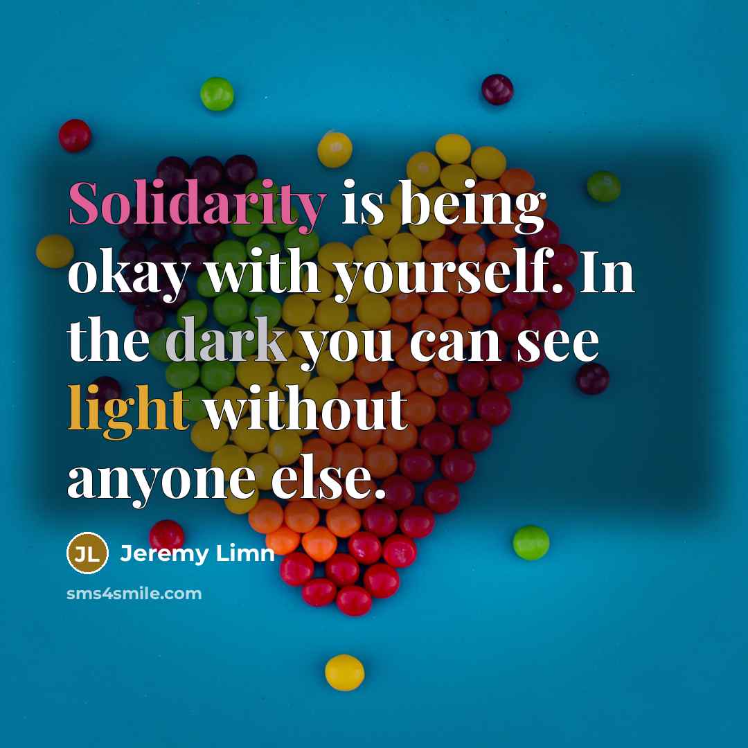 “Solidarity is being okay with yourself. In the dark you…” quote by Jeremy Limn