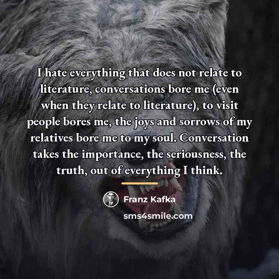 “I hate everything that does not relate to literature, conversations…” quote by Franz Kafka