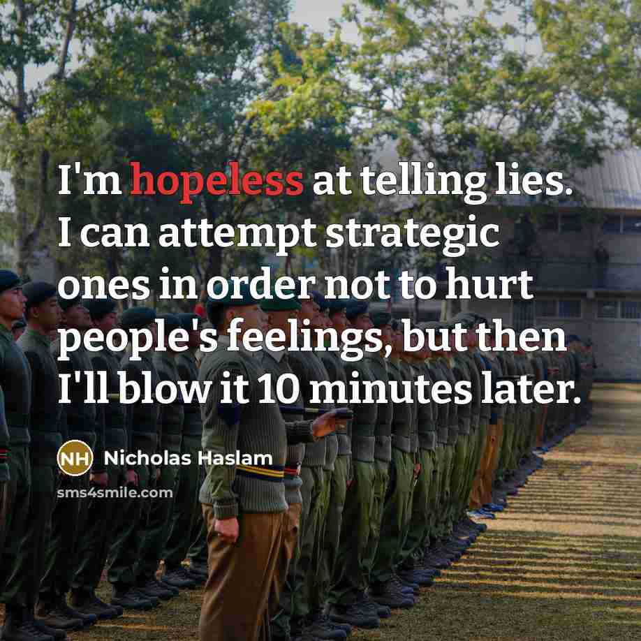 “I'm hopeless at telling lies. I can attempt strategic ones…” quote by Nicholas Haslam