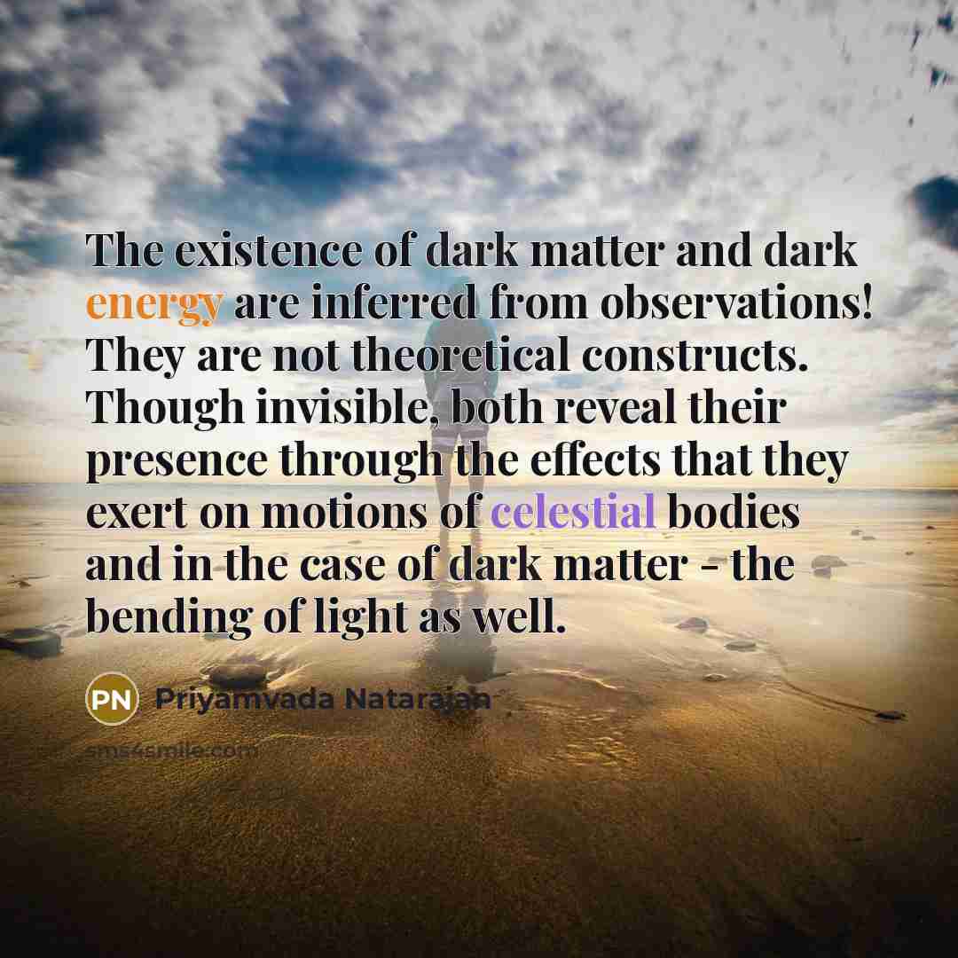 “The existence of dark matter and dark energy are inferred…” quote by Priyamvada Natarajan