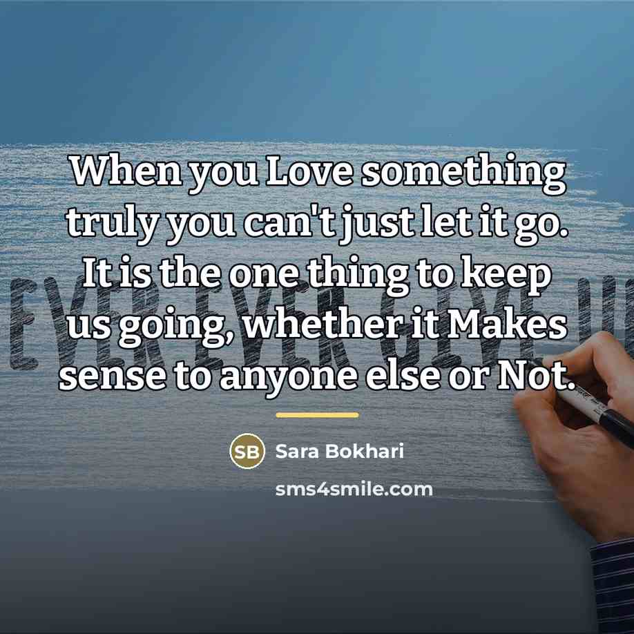 “When you Love something truly you can't just let it…” quote by Sara Bokhari