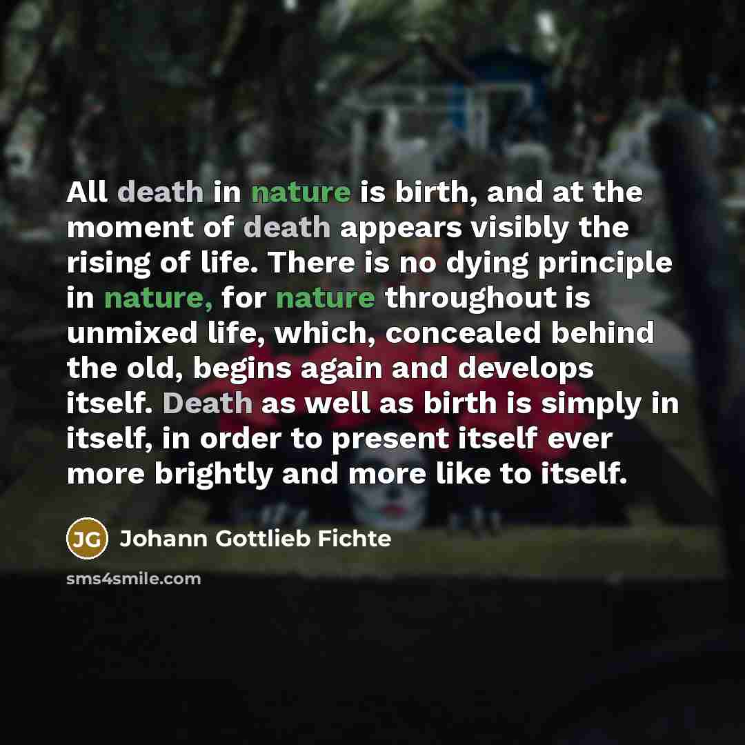“All death in nature is birth, and at the moment…” quote by Johann Gottlieb Fichte