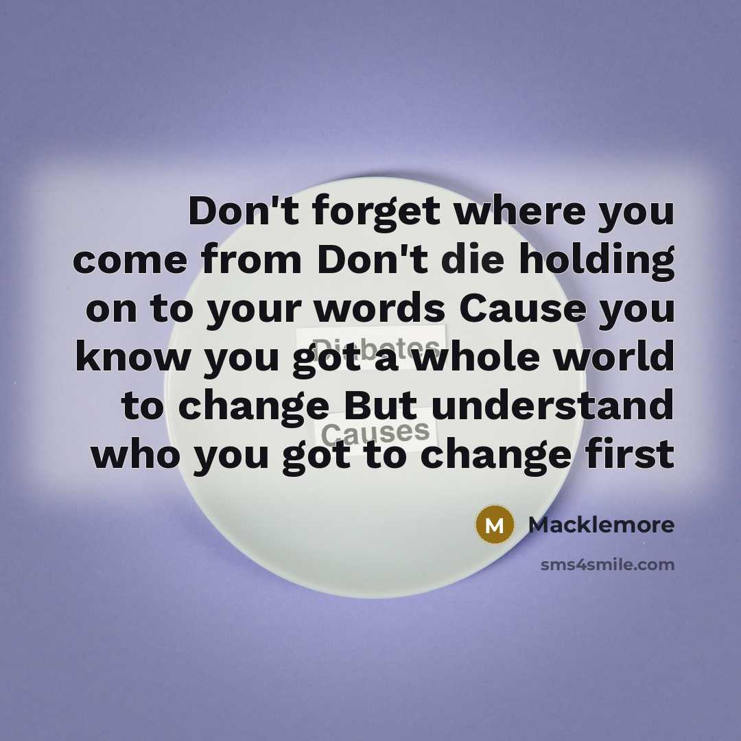 “Don't forget where you come from Don't die holding on…” quote by Macklemore