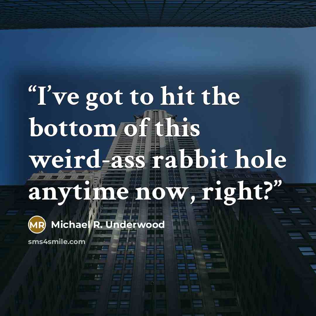 “I’ve got to hit the bottom of this weird-ass rabbit hole anytime now, right?” quote by Michael R. Underwood