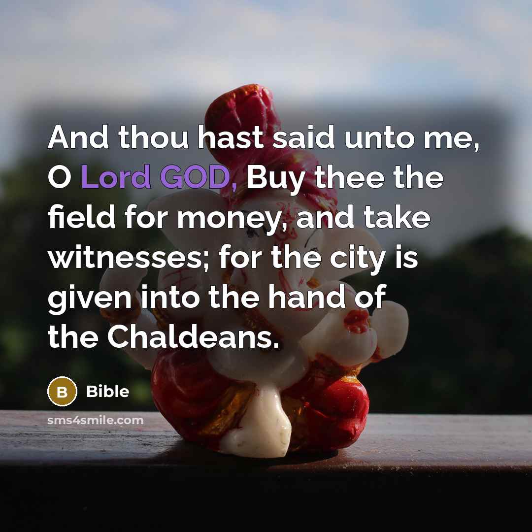 “And thou hast said unto me, O Lord GOD, Buy thee the field for money, and take witnesses; for the city is given into the hand of the Chaldeans.” quote by Bible