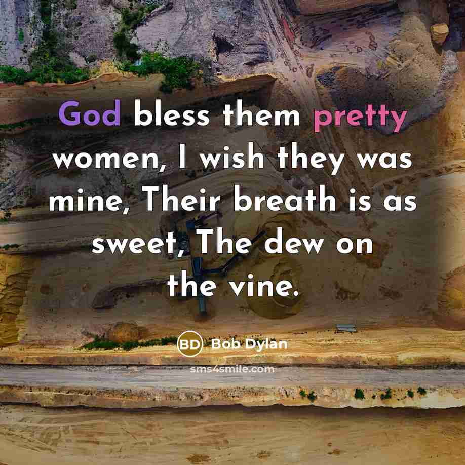 “God bless them pretty women, I wish they was mine,…” quote by Bob Dylan
