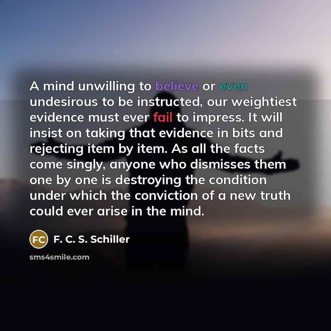“A mind unwilling to believe or even undesirous to be…” quote by F. C. S. Schiller