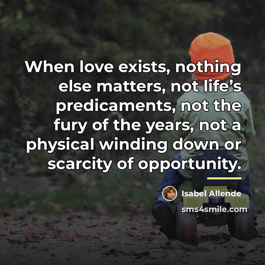 “When love exists, nothing else matters, not life’s predicaments, not…” quote by Isabel Allende