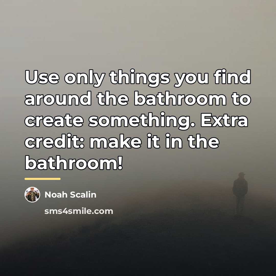 “Use only things you find around the bathroom to create…” quote by Noah Scalin
