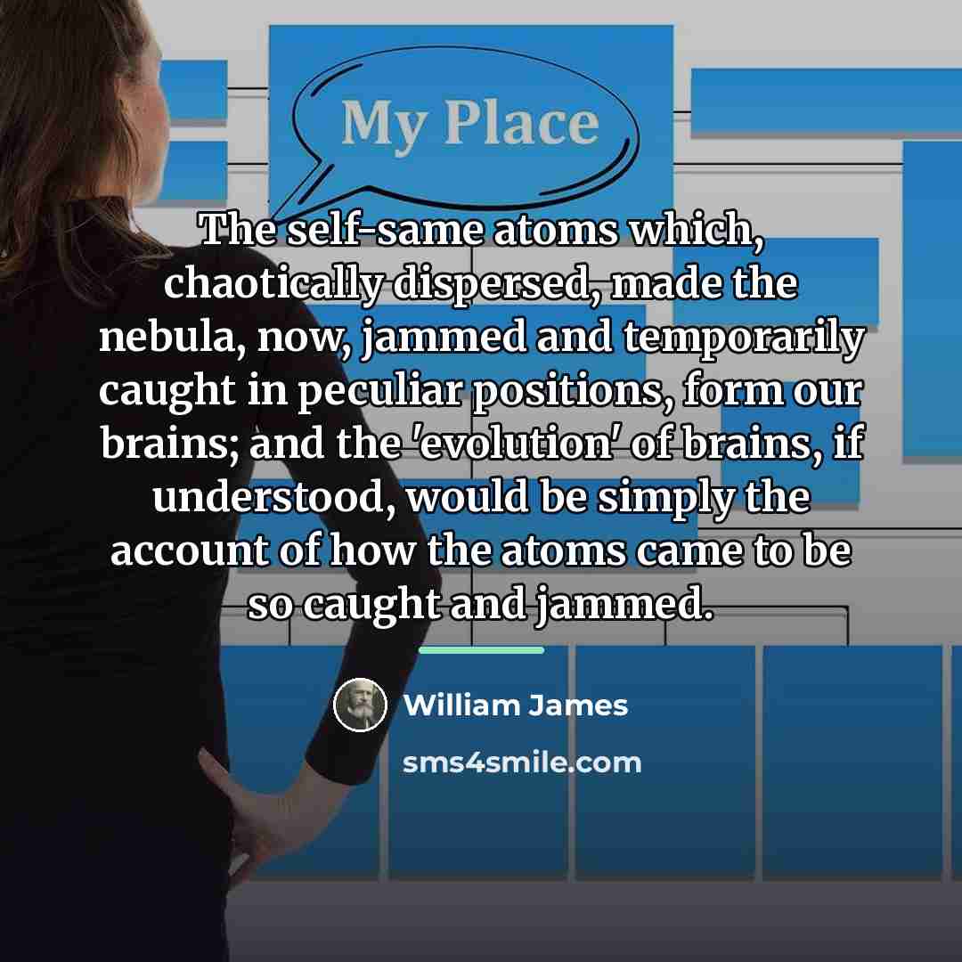 “The self-same atoms which, chaotically dispersed, made the nebula, now,…” quote by William James