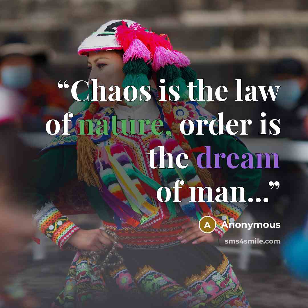 “Chaos is the law of nature, order is the dream of man...” quote by Anonymous